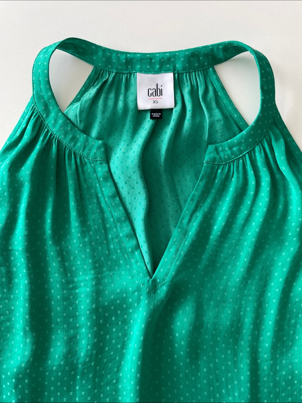 CAbi Emerald Green Sleeveless Halter V-Neck Top • XS